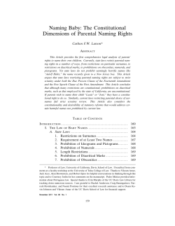 Naming Baby: The Constitutional Dimensions of Parental Naming Rights Carlton F.W. Larson A