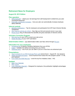 Retirement News for Employers August 20, 2013 Edition Plan operation