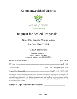 Request	for	Sealed	Proposals  Commonwealth	of	Virginia Title:		Office	Space	for	Virginia	Lottery