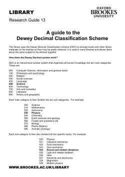 LIBRARY A guide to the Dewey Decimal Classification Scheme Research Guide 13