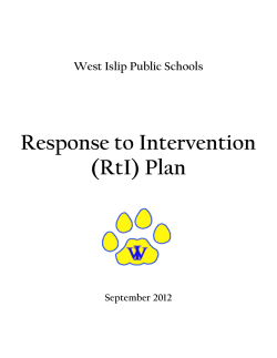 Response to Intervention (RtI) Plan West Islip Public Schools