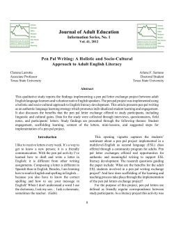 Journal of Adult Education Pen Pal Writing: A Holistic and Socio-Cultural