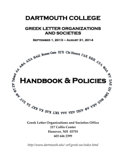 Handbook &amp; Policies DARTMOUTH COLLEGE  GREEK LETTER ORGANIZATIONS