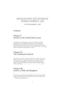 RECOLLECTIONS AND LETTERS OF GENERAL ROBERT E. LEE Contents Chapter I