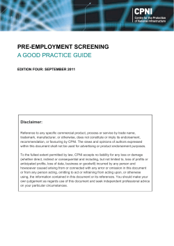 PRE-EMPLOYMENT SCREENING A GOOD PRACTICE GUIDE Disclaimer: