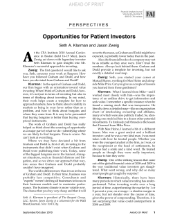 Opportunities for Patient Investors Seth A. Klarman and Jason Zweig