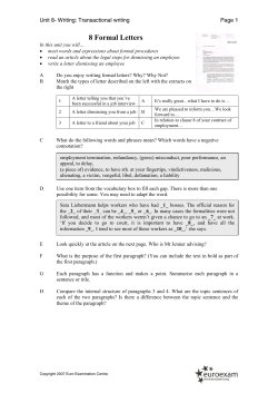 8 Formal Letters Unit 8- Writing: Transactional writing  Page 1