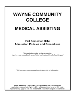 WAYNE COMMUNITY COLLEGE MEDICAL ASSISTING Fall Semester 2014