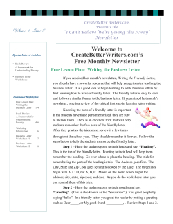 Welcome to CreateBetterWriters.com’s Free Monthly Newsletter Volume 1, Issue 8