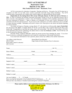 TEEN ACTS RETREAT March 13-16, 2014 Registration Form
