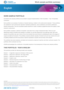Year 8 English Work sample portfolio summary WORK SAMPLE PORTFOLIO