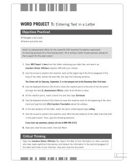 Word ProJECT 1: Entering Text in a Letter Objectives Practiced