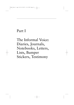 Part I The Informal Voice: Diaries, Journals, Notebooks, Letters,