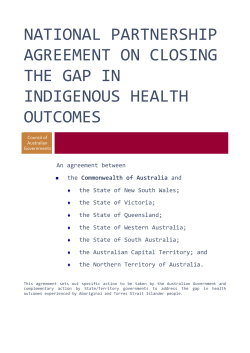NATIONAL PARTNERSHIP AGREEMENT ON CLOSING THE GAP IN INDIGENOUS HEALTH