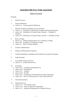 Australia-Chile Free Trade Agreement Table of Contents