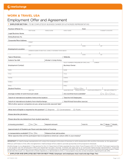 Employment Offer and Agreement WORK &amp; TRAVEL USA WORK &amp; TRAV