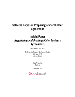 Selected Topics in Preparing a Shareholder Agreement  Insight Paper