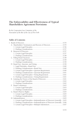 The Enforceability and Effectiveness of Typical Shareholders Agreement Provisions Table of Contents