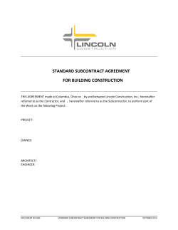 STANDARD SUBCONTRACT AGREEMENT  FOR BUILDING CONSTRUCTION        