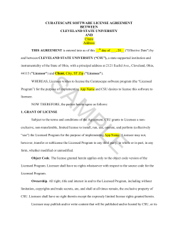 SAMPLE CURATESCAPE SOFTWARE LICENSE AGREEMENT BETWEEN CLEVELAND STATE UNIVERSITY