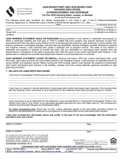 LEAD-BASED PAINT AND LEAD-BASED PAINT HAZARDS DISCLOSURE, ACKNOWLEDGMENT AND ADDENDUM