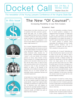 The New “Of Counsel”: in this issue Vol. 24 No. 3