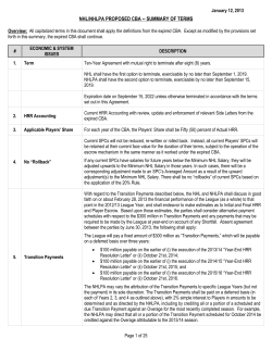 NHL/NHLPA PROPOSED CBA -- SUMMARY OF TERMS