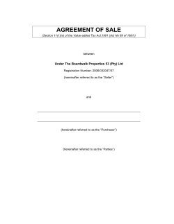 AGREEMENT OF SALE Under The Boardwalk Properties 53 (Pty) Ltd