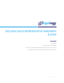 EXCLUSIVE SALES REPRESENTATIVE AGREEMENT &amp; GUIDE Included: