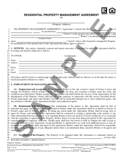 RESIDENTIAL PROPERTY MANAGEMENT AGREEMENT for (Property Address)