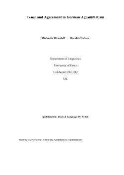 Tense and Agreement in German Agrammatism  Michaela Wenzlaff Harald Clahsen