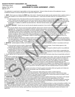 HOUSE RULES ADDENDUM TO LEASE AGREEMENT - (FIRST) MADISON PROPERTY MANAGEMENT, INC.