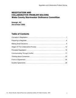 NEGOTIATION AND COLLABORATIVE PROBLEM SOLVING Wake County Stormwater Ordinance Committee
