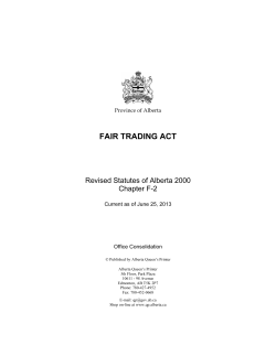 FAIR TRADING ACT  Revised Statutes of Alberta 2000 Chapter F-2
