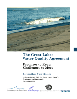 The Great Lakes Water Quality Agreement Promises to Keep; Challenges to Meet