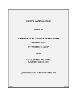 SIXTEENTH MASTER AGREEMENT  between the GOVERNMENT OF THE PROVINCE OF BRITISH COLUMBIA