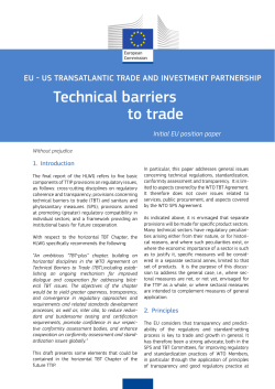 Technical barriers to trade EU - US TRANSATLANTIC TRADE AND INVESTMENT PARTNERSHIP