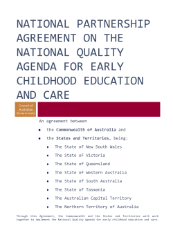 NATIONAL PARTNERSHIP AGREEMENT ON THE NATIONAL QUALITY AGENDA FOR EARLY