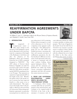 REAFFIRMATION AGREEMENTS UNDER BAPCPA Volume XXIII, No. 1 Winter 2007
