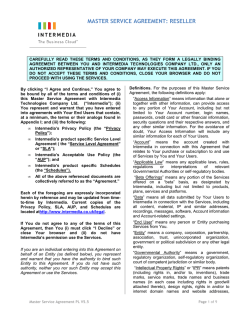 MASTER SERVICE AGREEMENT: RESELLER