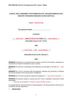 NHS-ABPI-BIA Clinical Trial Agreement 2011 version - Wales