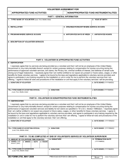 VOLUNTEER AGREEMENT FOR APPROPRIATED FUND ACTIVITIES NONAPPROPRIATED FUND INSTRUMENTALITIES