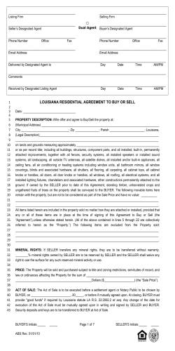 LOUISIANA RESIDENTIAL AGREEMENT TO BUY OR SELL 1 2