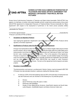 SCREEN ACTORS GUILD-AMERICAN FEDERATION OF TELEVISION AND RADIO ARTISTS AGREEMENT FOR