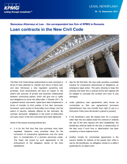 Loan contracts in the New Civil Code LEGAL NEWSFLASH