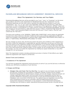 PACKERLAND BROADBAND SERVICE AGREEMENT- RESIDENTIAL SERVICES  