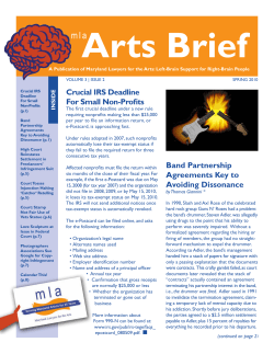 Arts Brief Crucial IRS Deadline For Small Non-Profits INSIDE