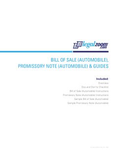 BILL OF SALE (AUTOMOBILE), PROMISSORY NOTE (AUTOMOBILE) &amp; GUIDES Included: