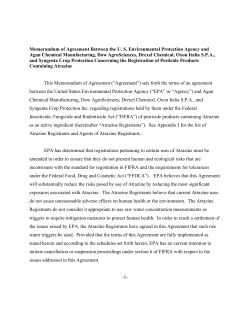 Memorandum of Agreement Between the U. S. Environmental Protection Agency... Agan Chemical Manufacturing, Dow AgroSciences, Drexel Chemical, Oxon Italia S.P.A.,