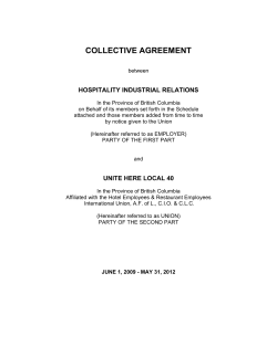 COLLECTIVE AGREEMENT  HOSPITALITY INDUSTRIAL RELATIONS